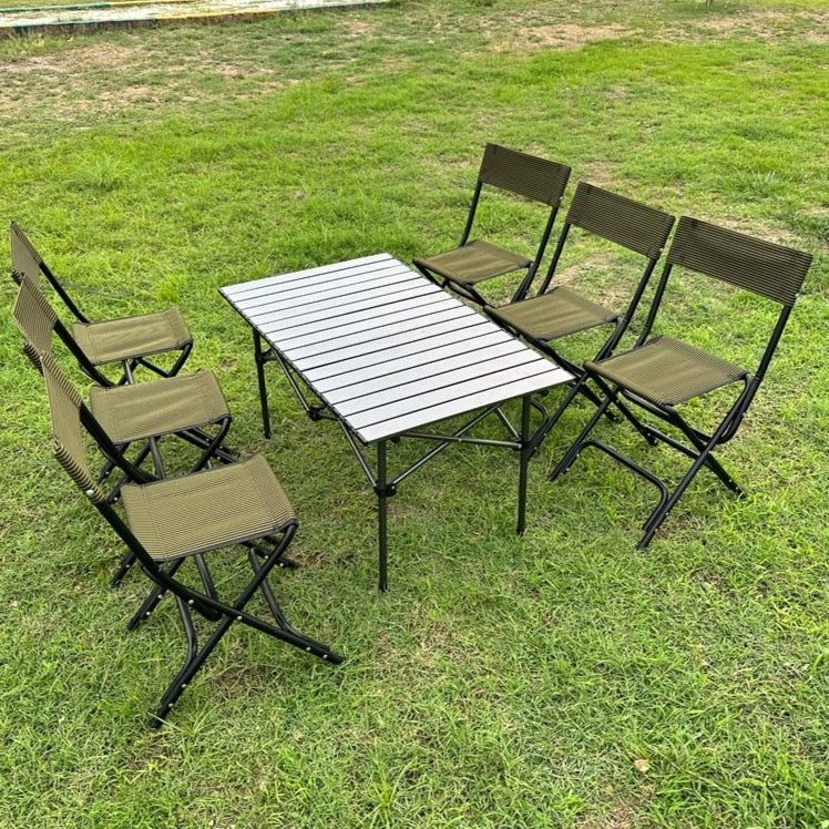 Large Size Aluminum Table With 6 Stools