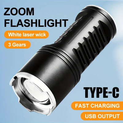 High Power Zoom Tactical White Laser Flashlight