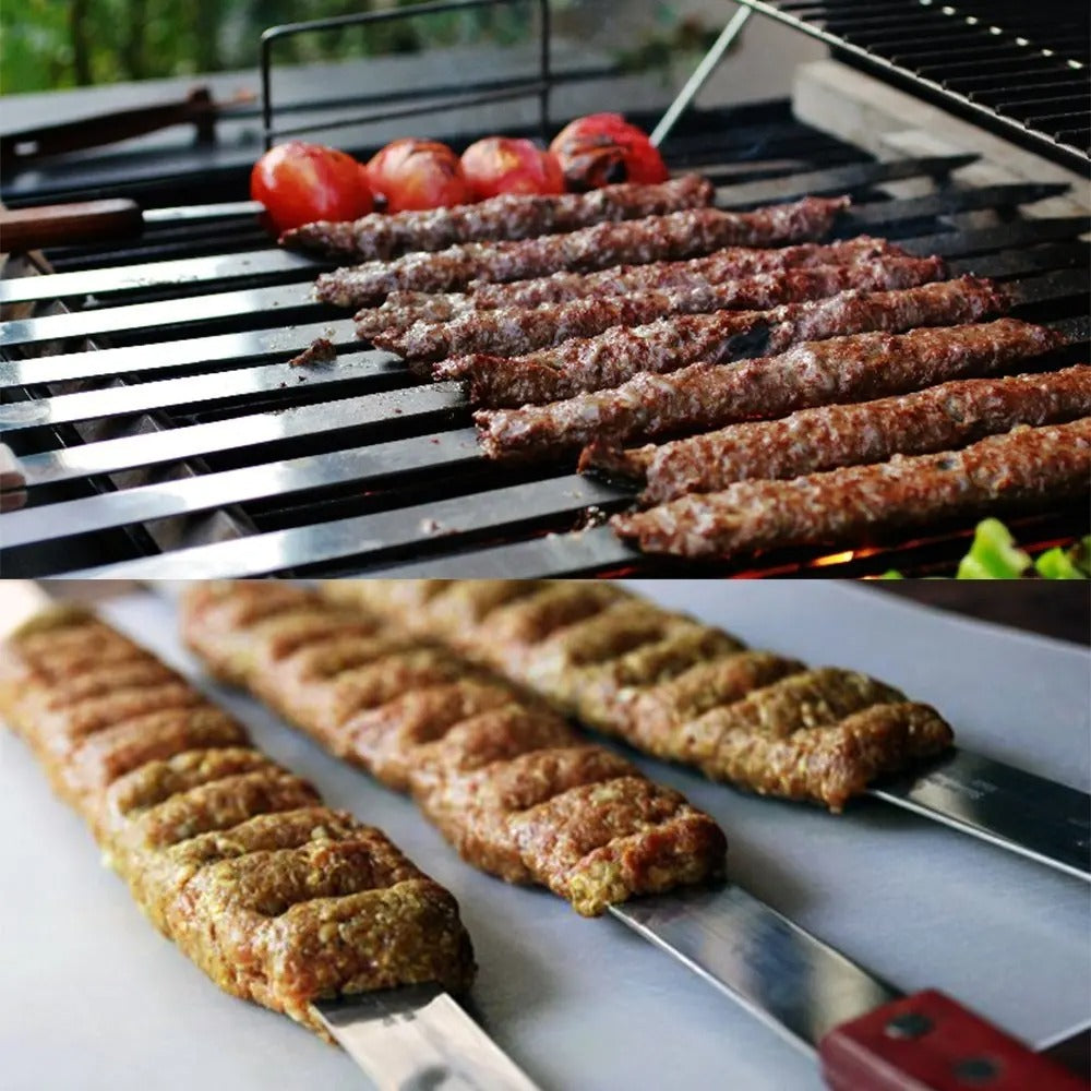 Stainless Steel Wood Handle Long Barbecue Fork Kebab BBQ Skewers