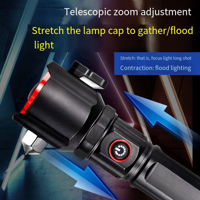 Multi-functional High Power LED Flashlight with Safety Hammer 1KM Range