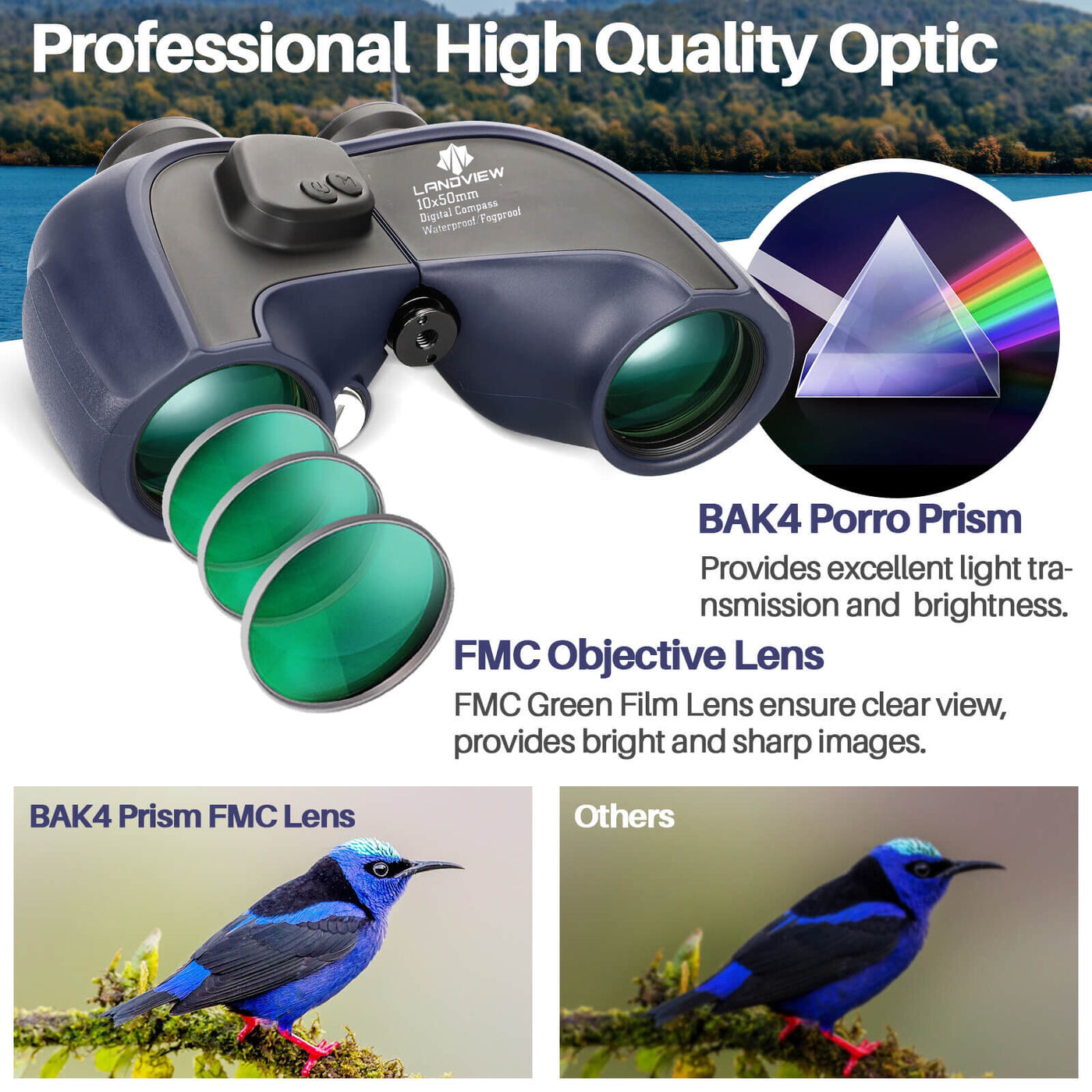 Landview 10x50 Binocular With Digital Compass