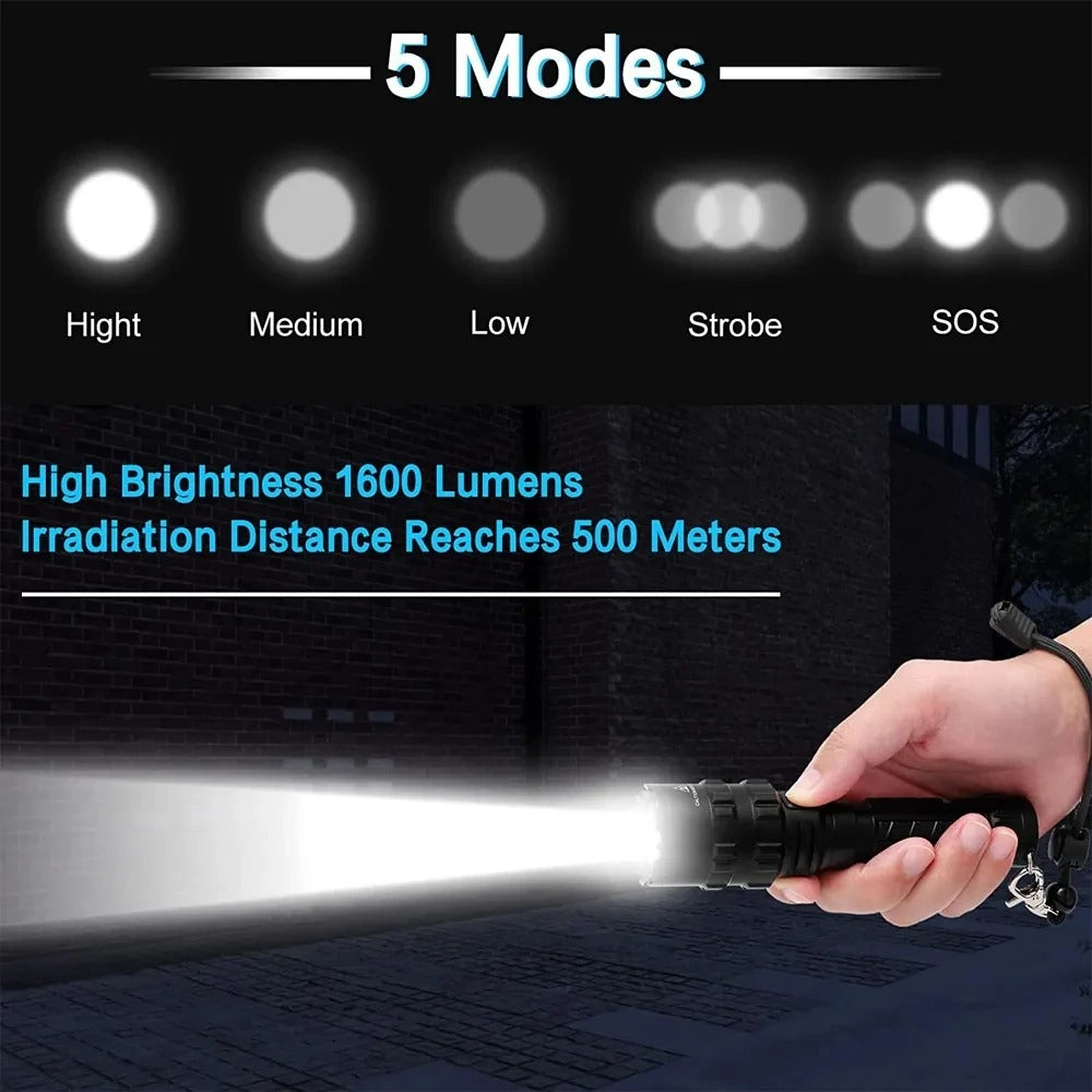 LED Tactical Hunting Flashlight USB Rechargeable