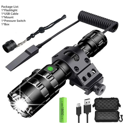 LED Tactical Hunting Flashlight USB Rechargeable