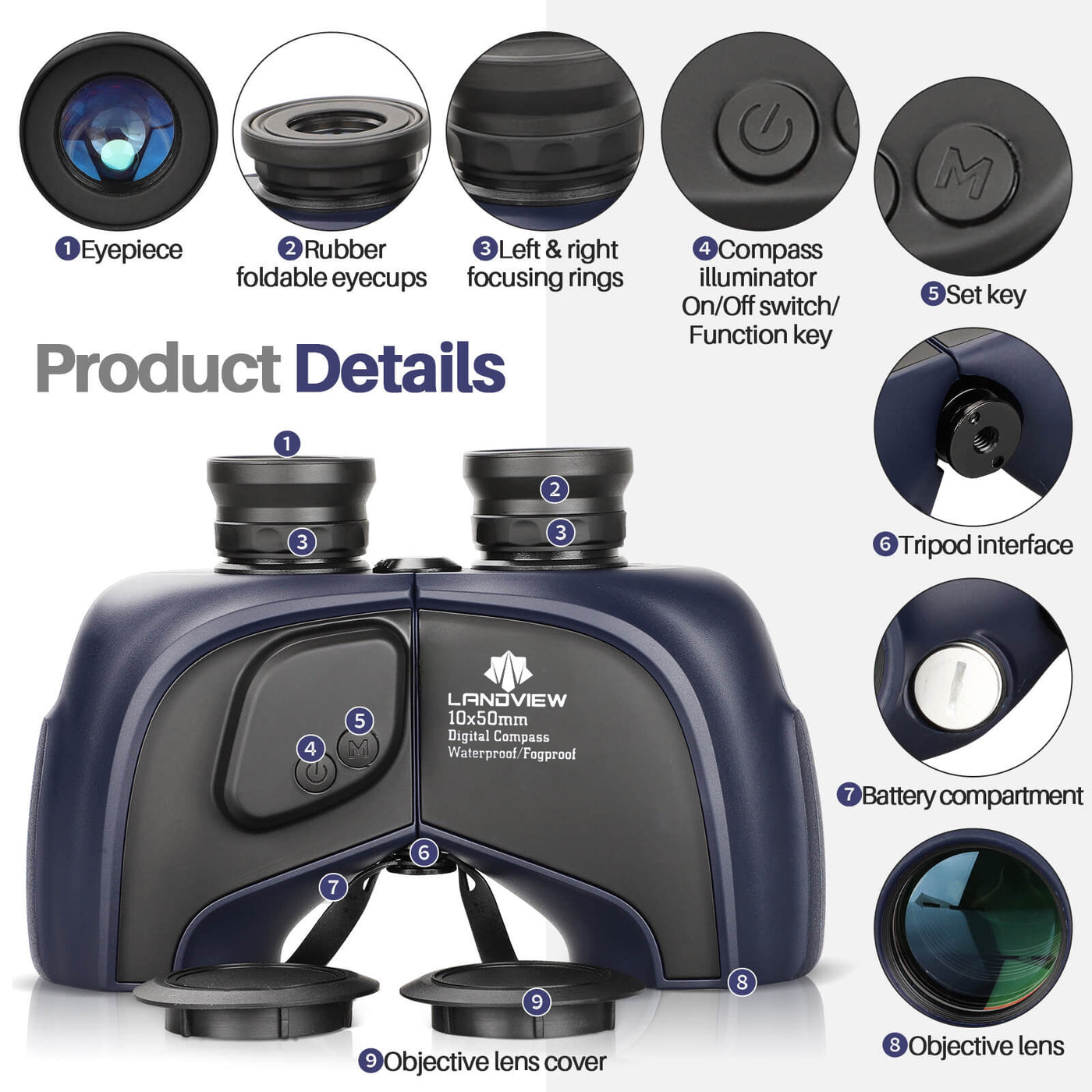 Landview 10x50 Binocular With Digital Compass