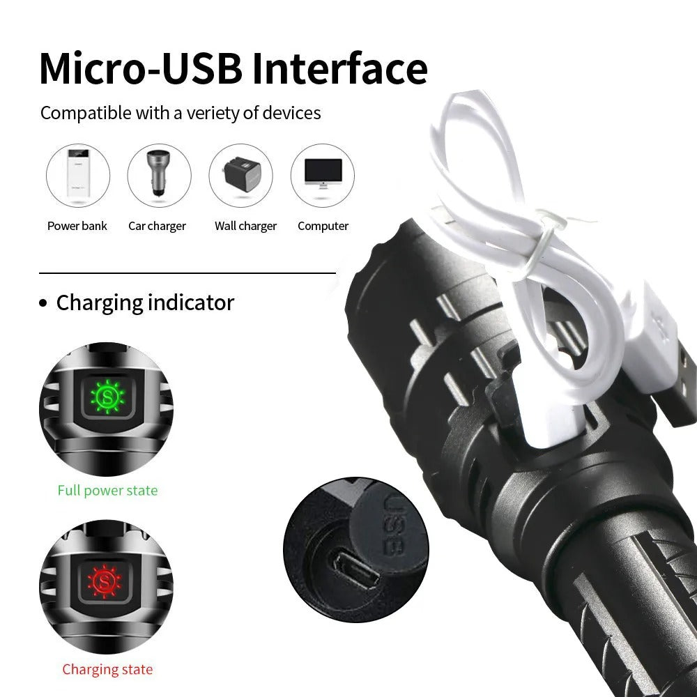 LED Tactical Hunting Flashlight USB Rechargeable