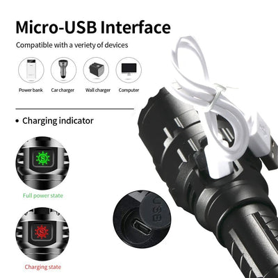 LED Tactical Hunting Flashlight USB Rechargeable