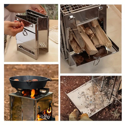 Stainless Portable Folding Firewood Stove + Grill