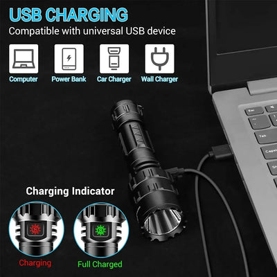 LED Tactical Hunting Flashlight USB Rechargeable