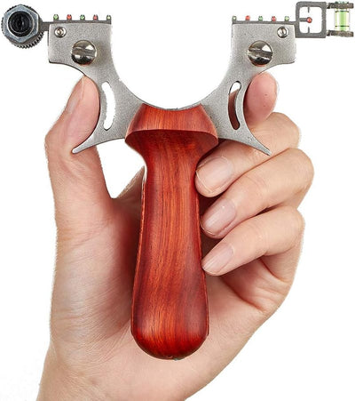 New Red Solid Wood Handle Slingshot With Laser Sight