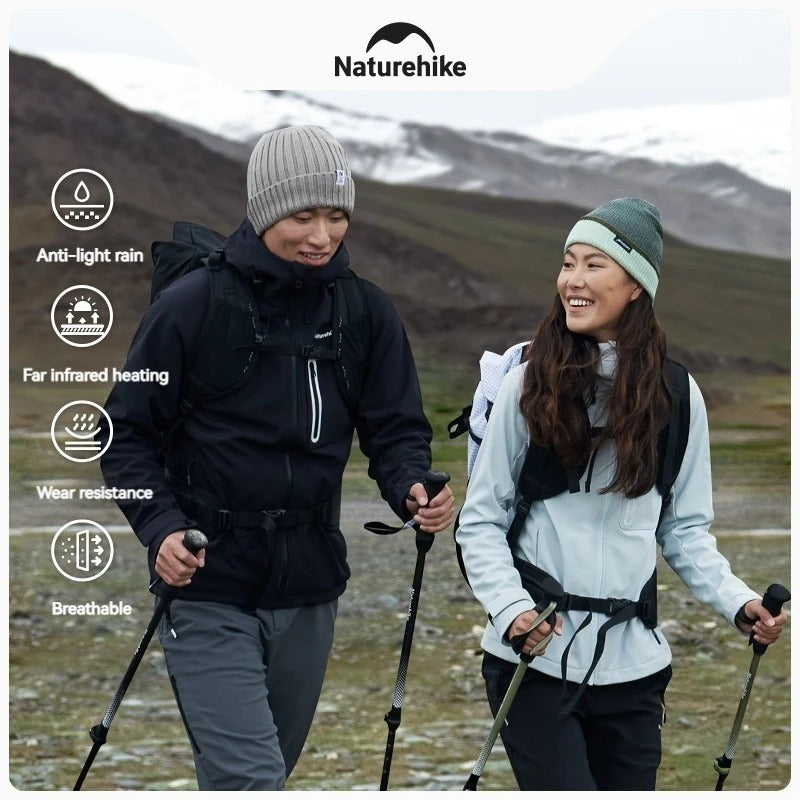 Naturehike Soft Shell Hiking Winter Windbreaker Jacket Hooded BLACK