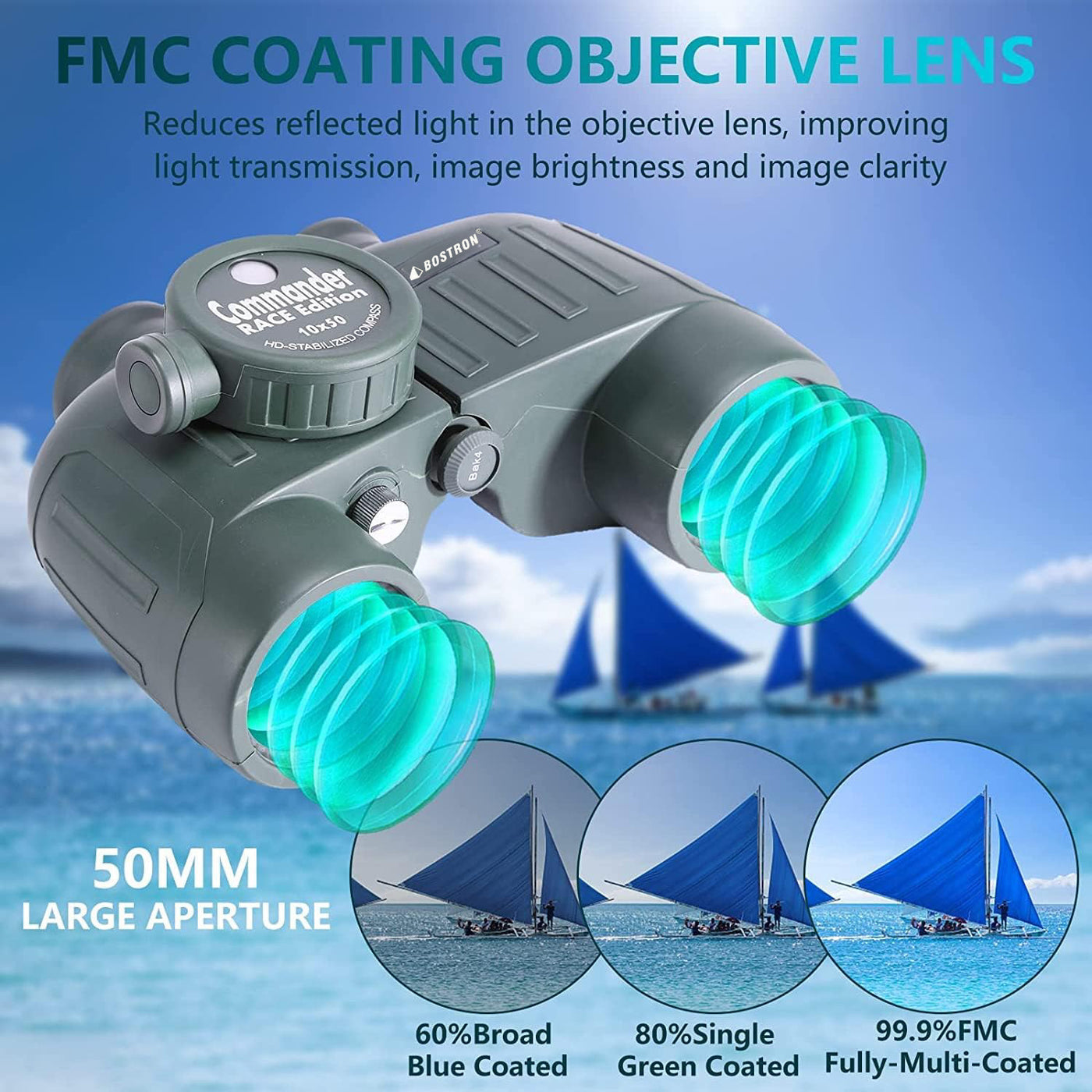 BOSTRON 10x50 Binocular With Compass Commander Race Edition