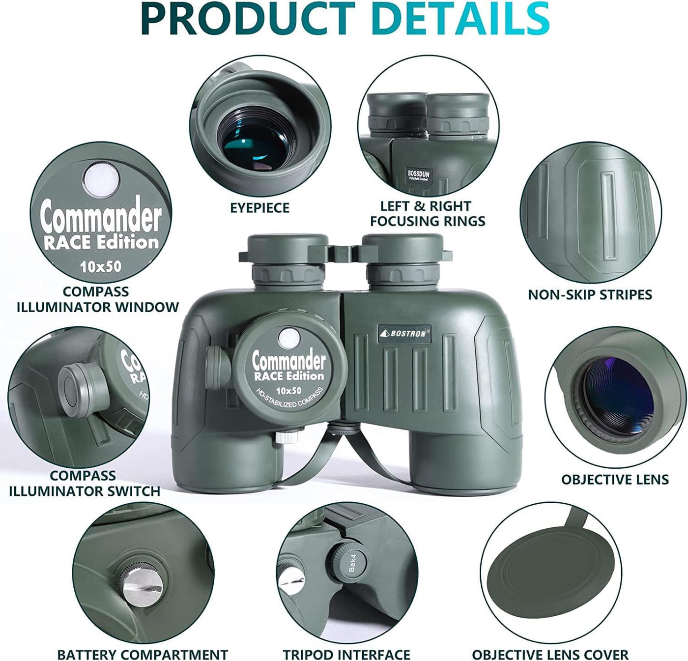 BOSTRON 10x50 Binocular With Compass Commander Race Edition