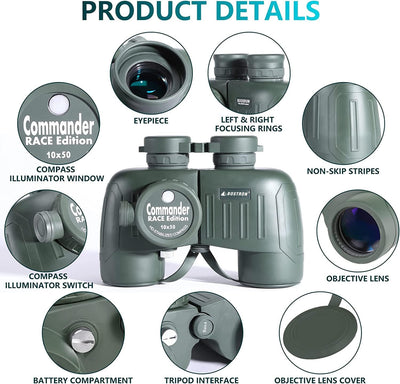 BOSTRON 10x50 Binocular With Compass Commander Race Edition