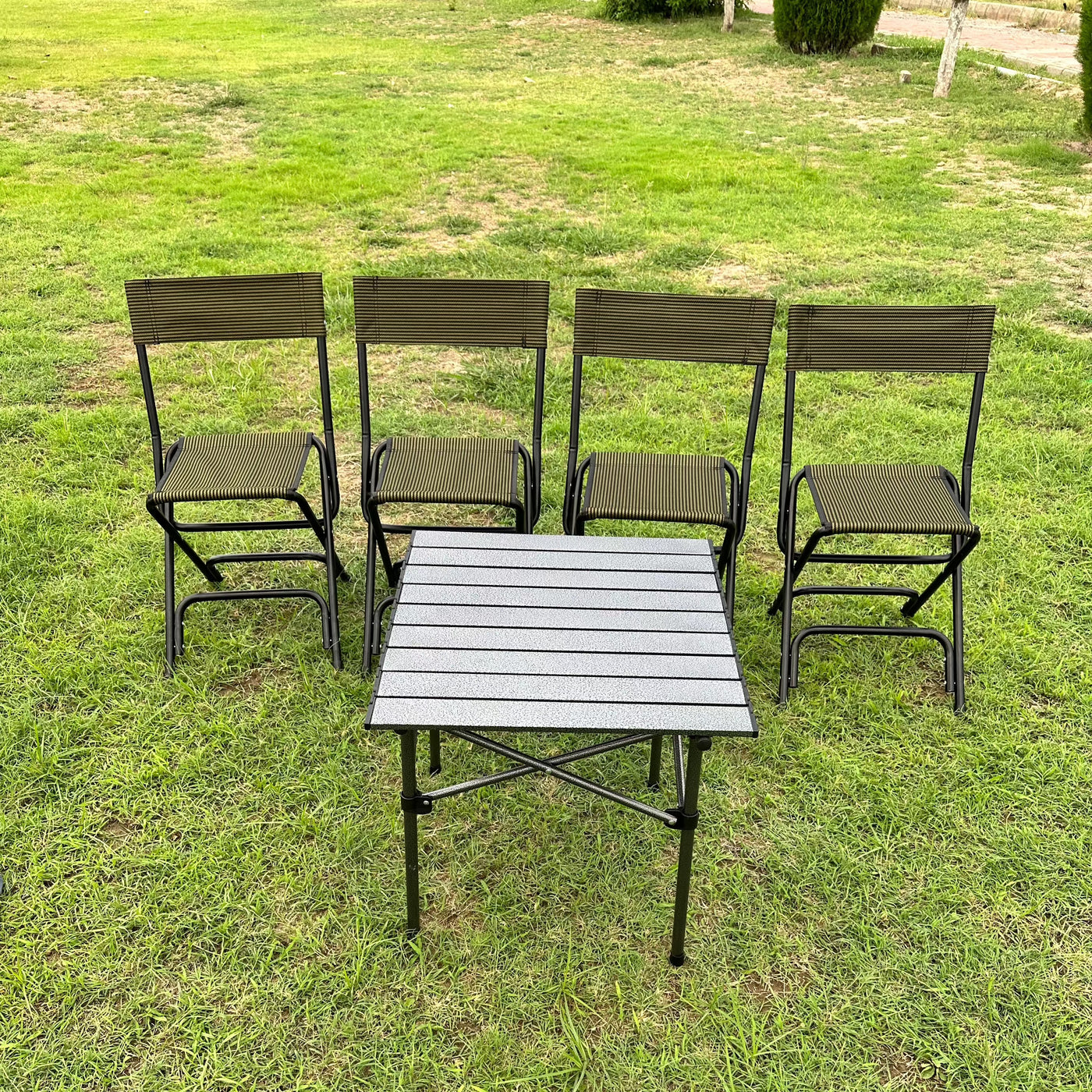 Camping Outdoor Aluminum Table With 4 Folding Stools