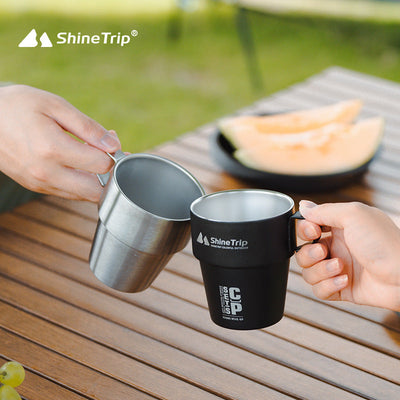 ShineTrip 4PCS Outdoor Camping Cup Set Double-layer Cups With Holder