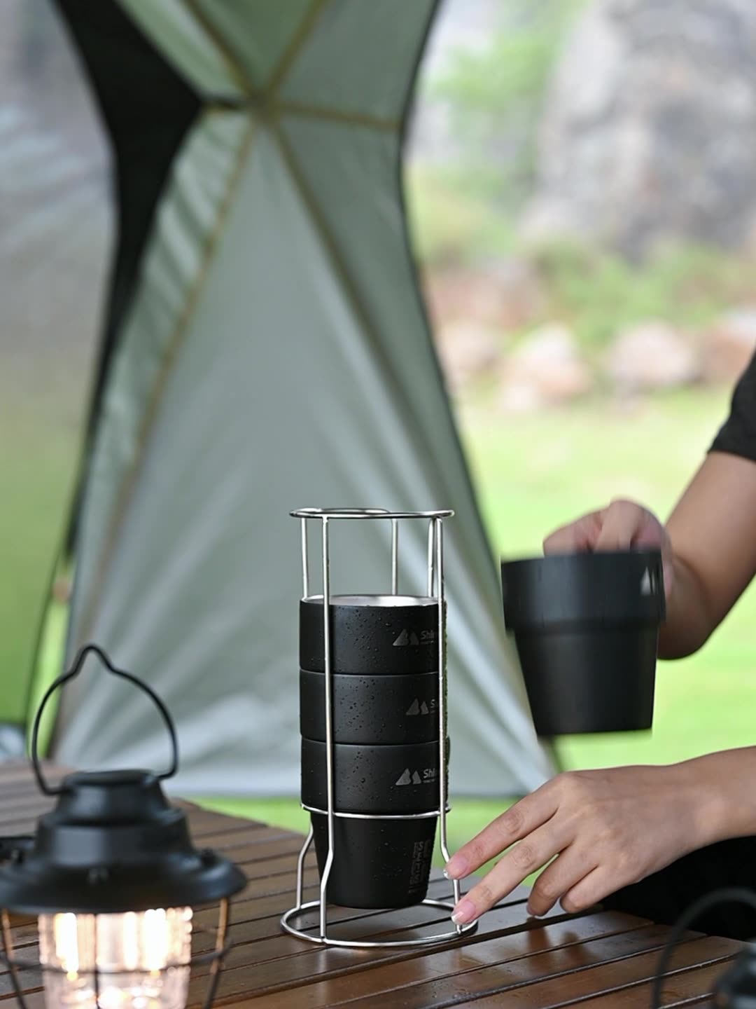 ShineTrip 4PCS Outdoor Camping Cup Set Double-layer Cups With Holder