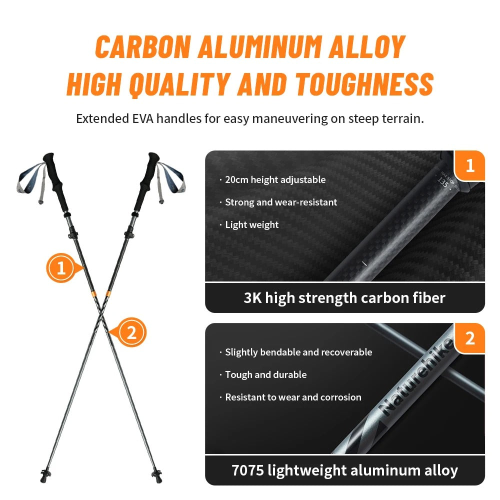 Naturehike Gale Pro 5-Section Trekking Pole Carbon Fiber Aluminum Alloy 2pcs Set