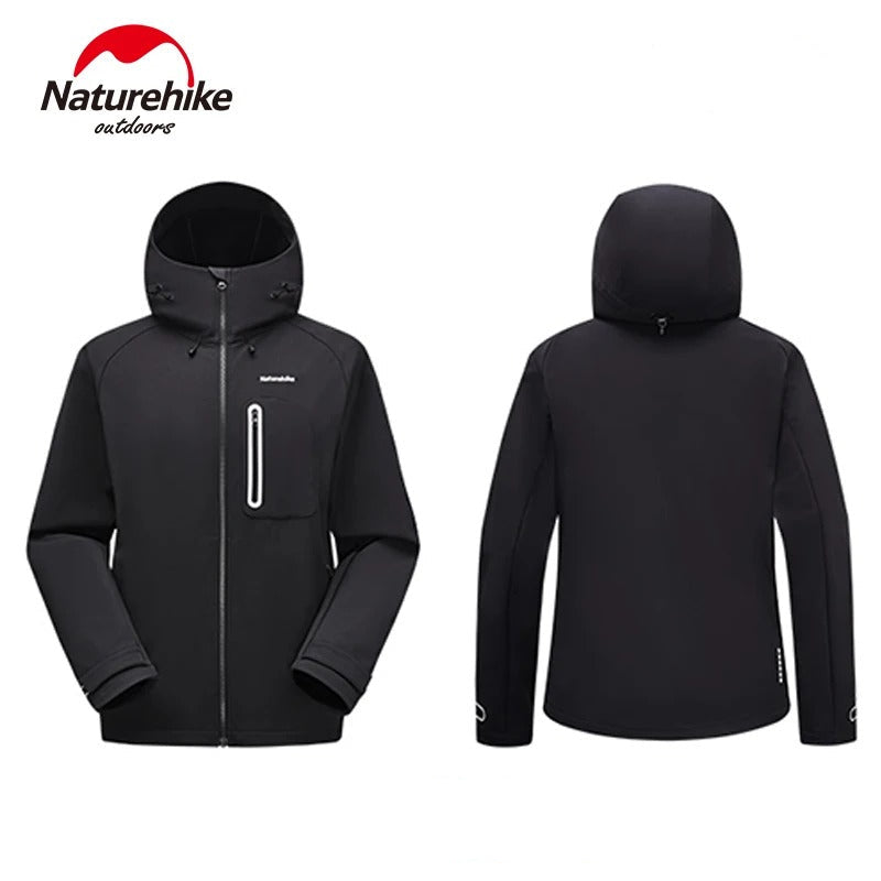 Black hooded jacket with Naturehike branding on a white background