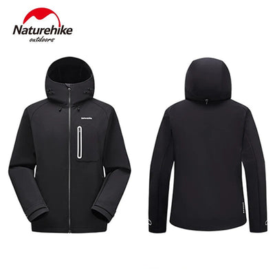 Black hooded jacket with Naturehike branding on a white background