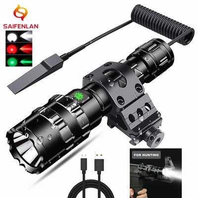 LED Tactical Hunting Flashlight USB Rechargeable