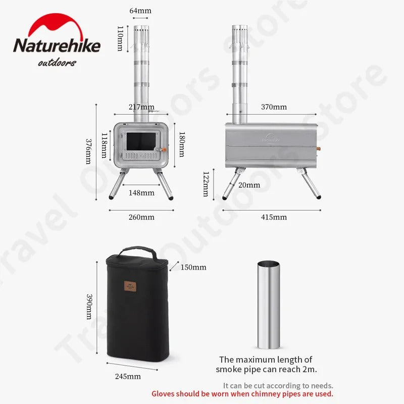 Naturehike Outdoor Pure Titanium Firewood Stove With 2M Chimney