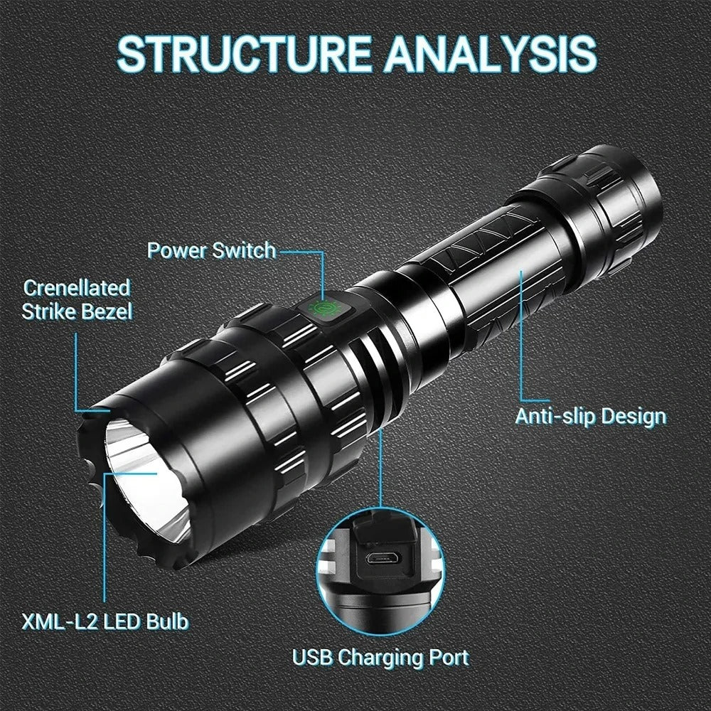 LED Tactical Hunting Flashlight USB Rechargeable