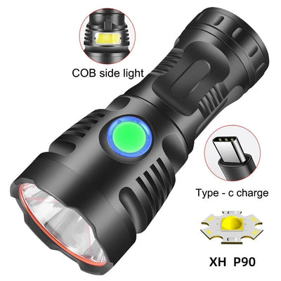 XHP90 LED Flashlight Light Bead Super Bright Camping Flashlight