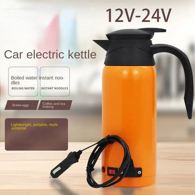 Car Electric Heating Kettle 12V/24V for Travel and Home Use Orange