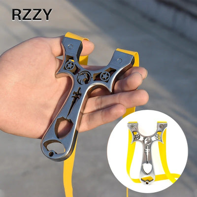 Metallic Stainless Steel Hunting Slingshot with Flat Rubber
