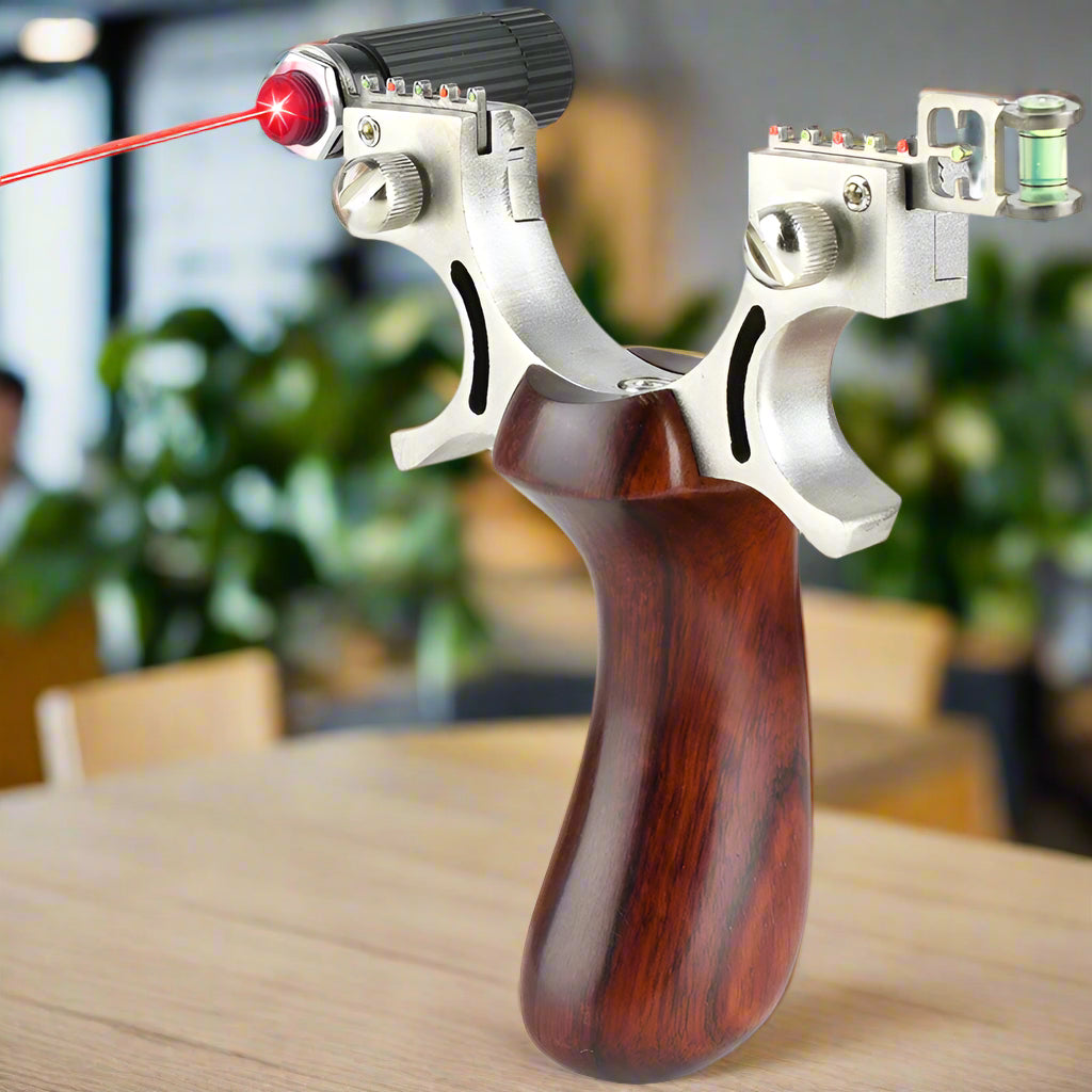 New Red Solid Wood Handle Slingshot With Laser Sight