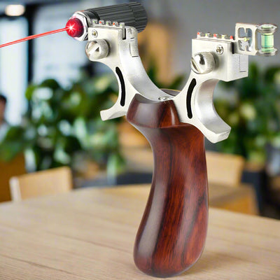 New Red Solid Wood Handle Slingshot With Laser Sight