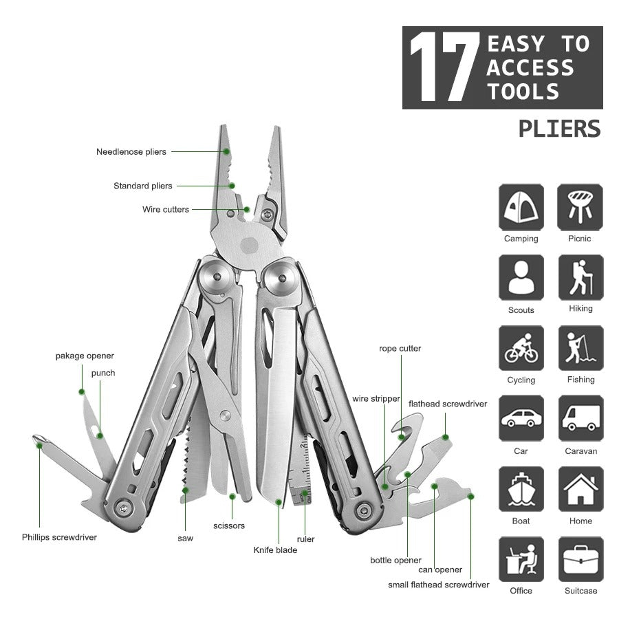 17 in 1 Multifunctional Folding Pocket EDC Plier Tool