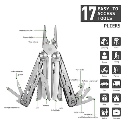 17 in 1 Multifunctional Folding Pocket EDC Plier Tool