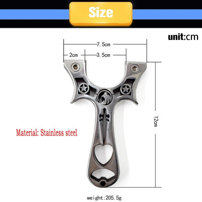 Metallic Stainless Steel Hunting Slingshot with Flat Rubber
