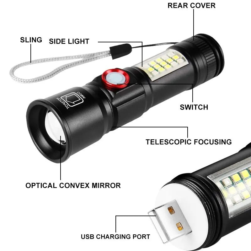 LED Rechargeable Flashlight High-power with 10W Lamp Beads Portable