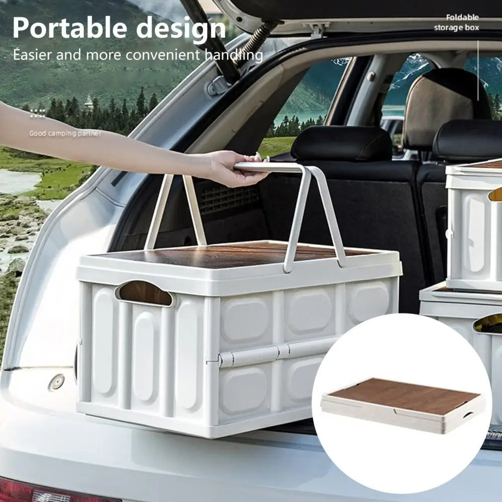 Outdoor Camping Folding Box With Wooden Lid 56L