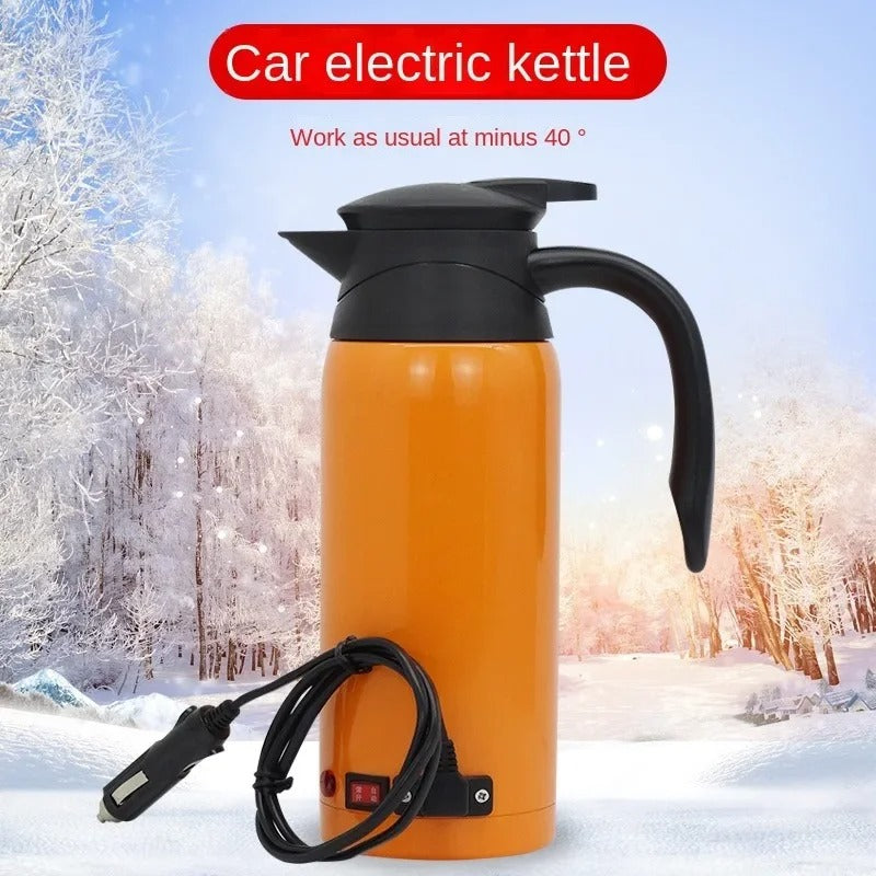 Car Electric Heating Kettle 12V/24V for Travel and Home Use Orange