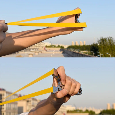 Metallic Stainless Steel Hunting Slingshot with Flat Rubber