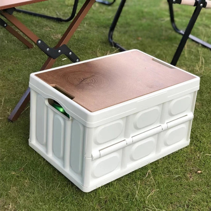 Outdoor Camping Folding Box With Wooden Lid 56L