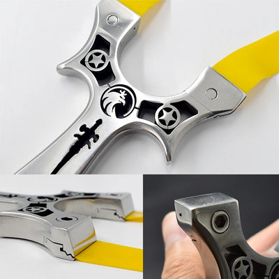 Metallic Stainless Steel Hunting Slingshot with Flat Rubber