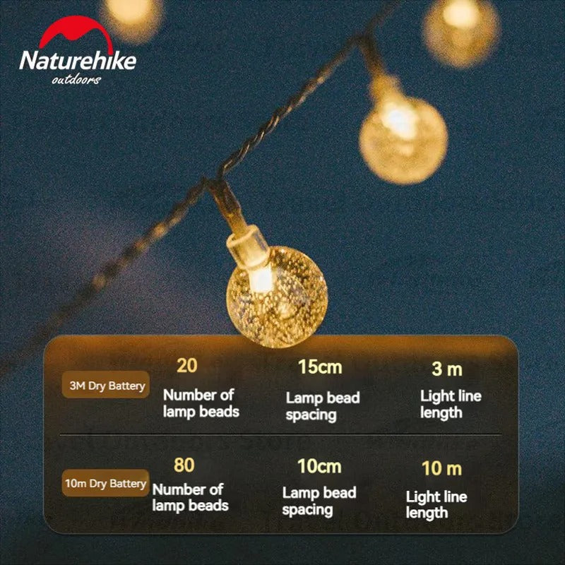 Naturehike 10M Ball String Lights Outdoor Camping Rainproof Bubble Decorative Lamp