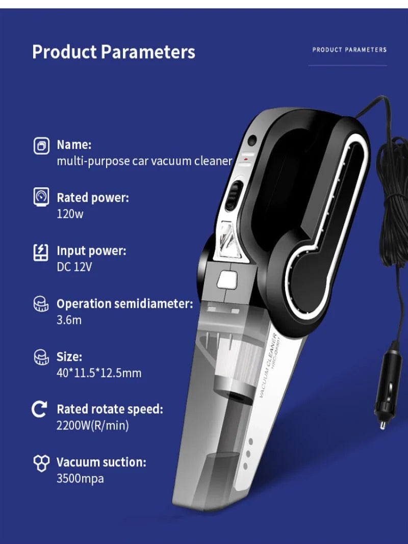 MultiFunctional Car Vacuum with HighPowered Suction and Air Pump