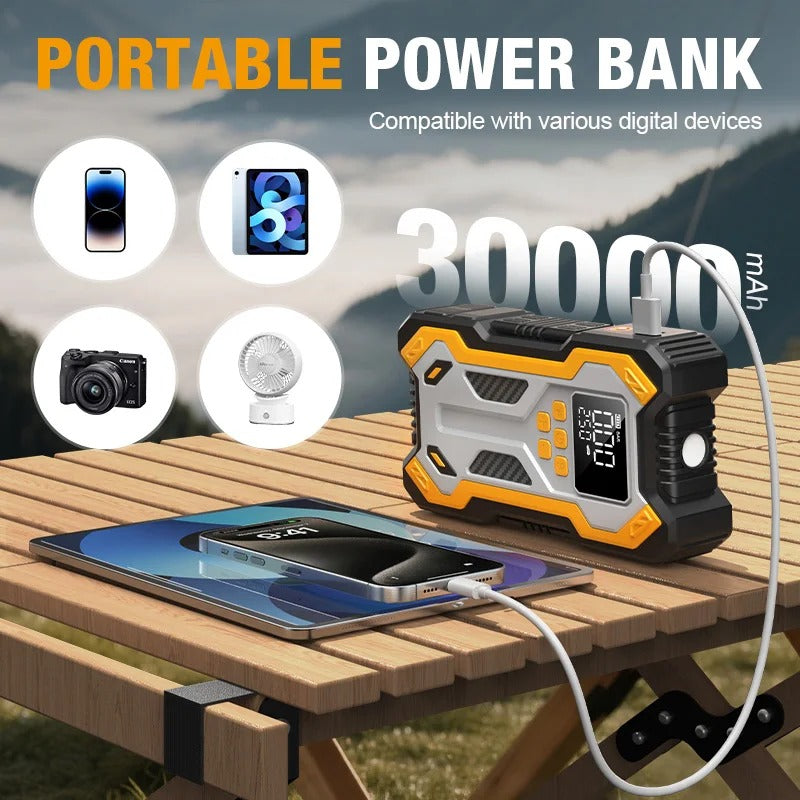 New L3 Portable 4 in 1 Jump Starter With Air Pump PowerBank & Emergency Flashlight