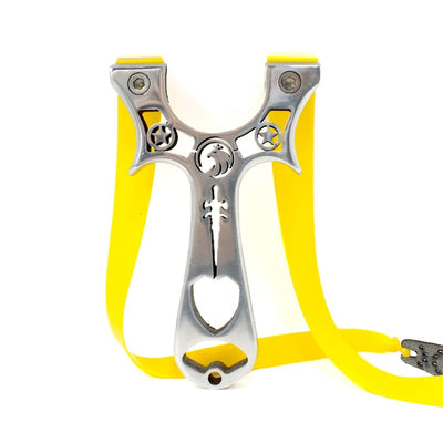 Metallic Stainless Steel Hunting Slingshot with Flat Rubber