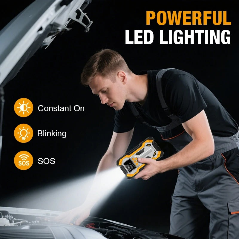 New L3 Portable 4 in 1 Jump Starter With Air Pump PowerBank & Emergency Flashlight