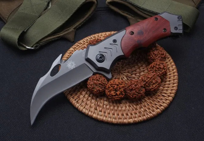 X76 wood handle folding quick open tactical pocket knife