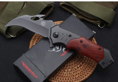 X76 wood handle folding quick open tactical pocket knife