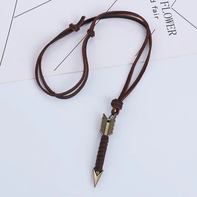 Handmade Vintage Leather Arrow Pendant Necklace Rope