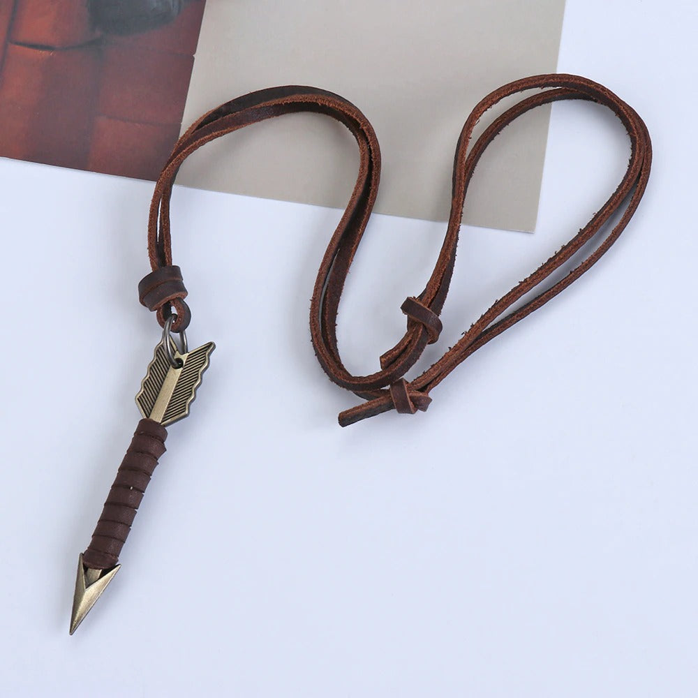 Handmade Vintage Leather Arrow Pendant Necklace Rope