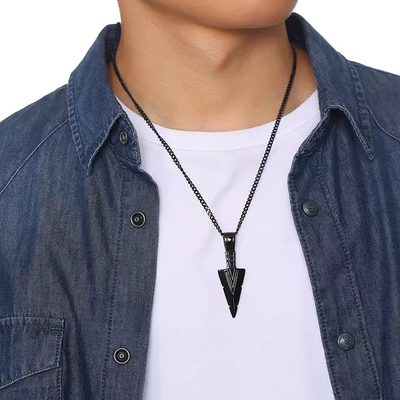 Matte Black Long Necklace with Arrow Pendant